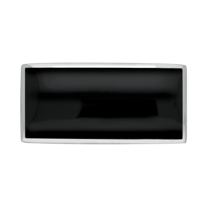 Sterling Silver Whitby Jet Contemporary Oblong Brooch - Silver