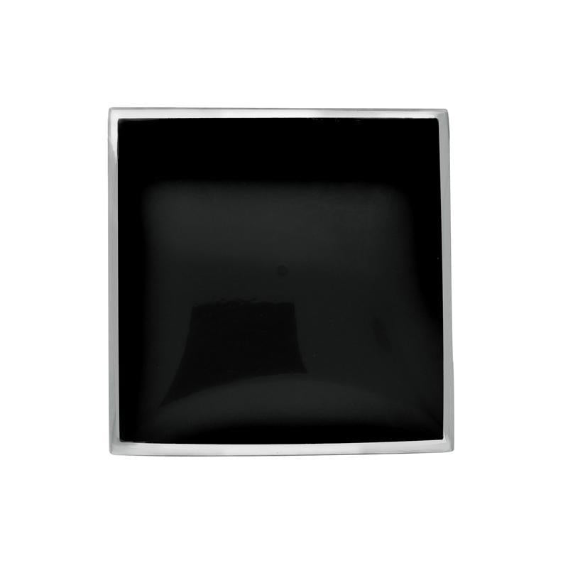Sterling Silver Whitby Jet Contemporary Square Brooch - Silver