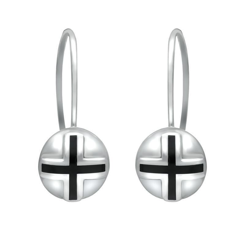 Sterling Silver Whitby Jet Cross Sphere Hook Earrings - Option1 Value Silver