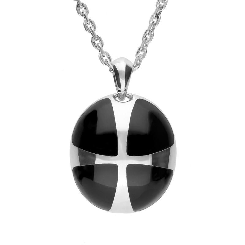 Sterling Silver Whitby Jet Cross Ball Pendant Necklace - Option1 Value Silver