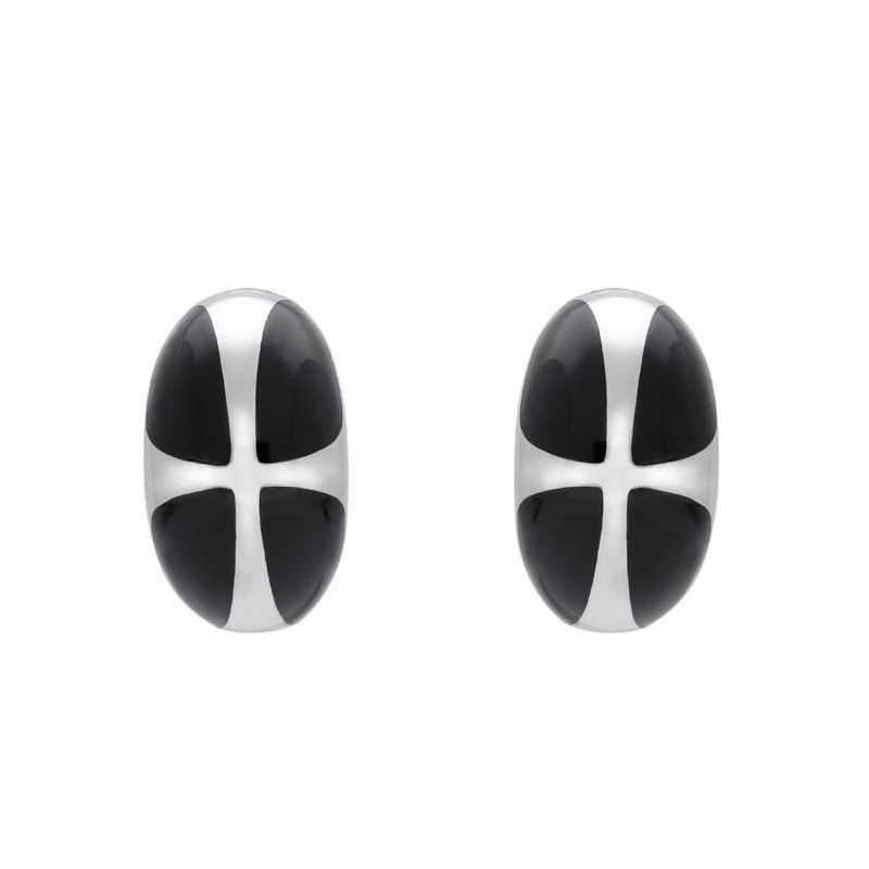 Sterling Silver Whitby Jet Cross Dome Stud Earrings - Option1 Value Silver