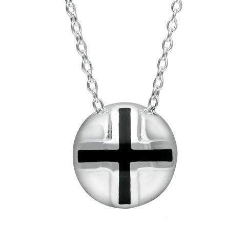 Sterling Silver Whitby Jet Cross Sphere Pendant Necklace - Option1 Value Silver
