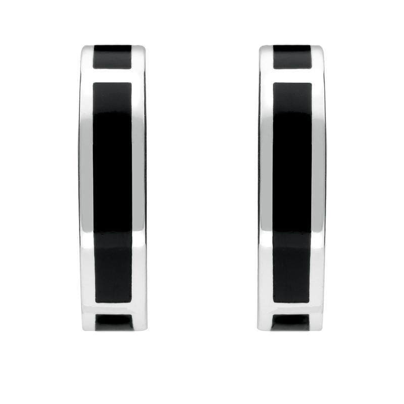 Sterling Silver Whitby Jet Curved Oblong Stud Earrings - Silver