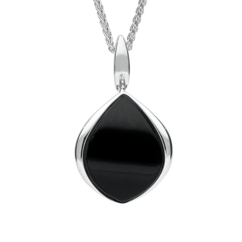 Sterling Silver Whitby Jet Curved Pear Drop Necklace - Silver
