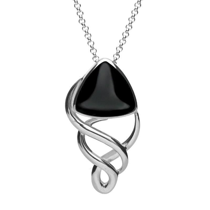 Sterling Silver Whitby Jet Curved Triangle Celtic Necklace - Option1 Value Silver