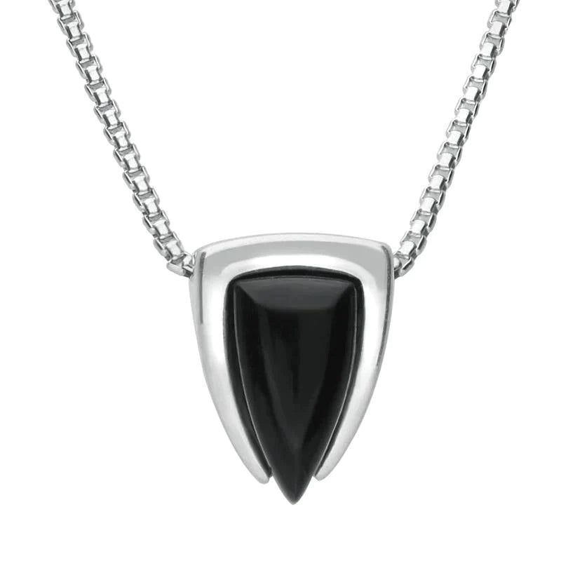 Sterling Silver Whitby Jet Curved Triangle Necklace