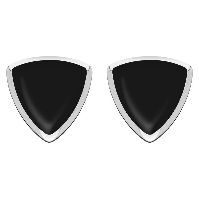Sterling Silver Whitby Jet Curved Triangle Stud Earrings - Option1 Value Silver