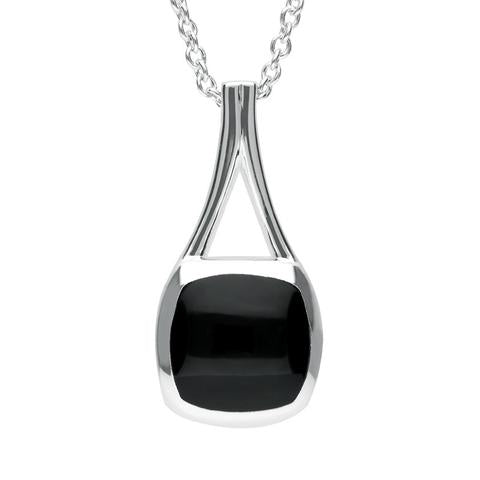 Sterling Silver Whitby Jet Cushion Pendant Necklace - Option1 Value Silver
