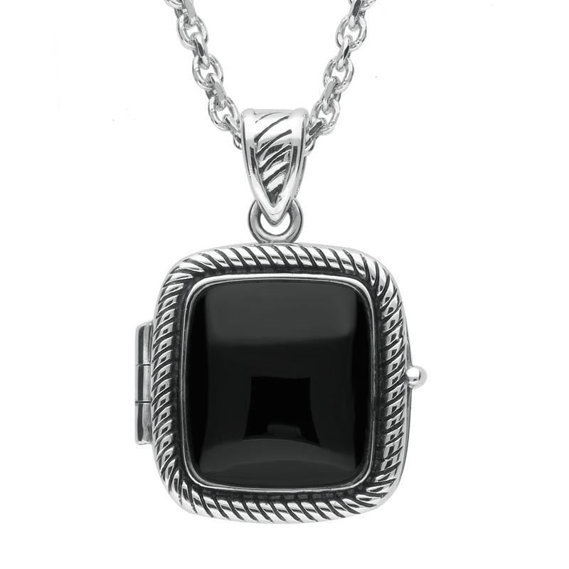 Sterling Silver Whitby Jet Cushion Rope Edge Locket - Silver