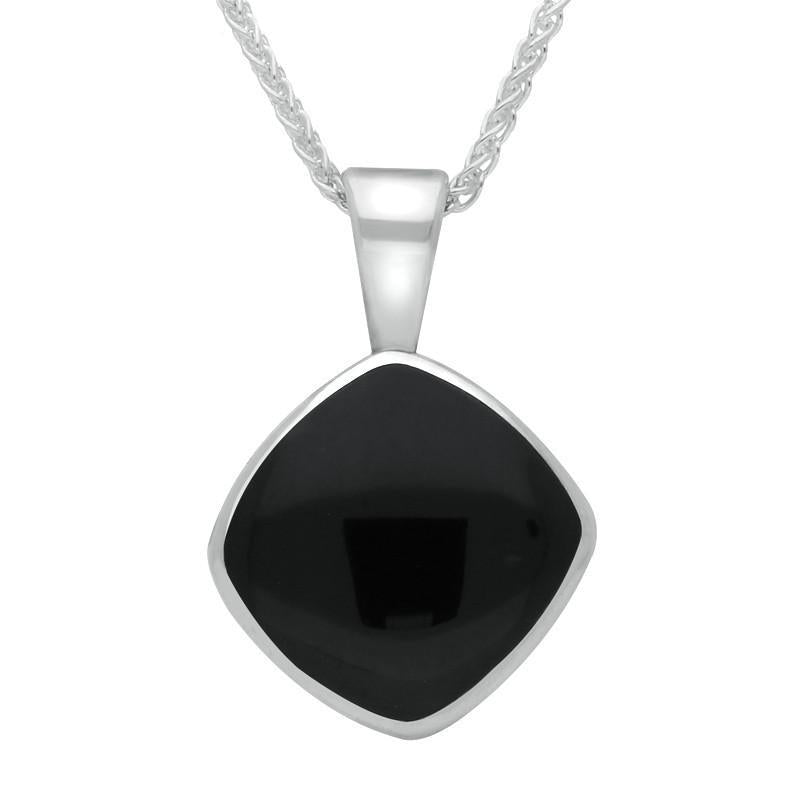 Sterling Silver Whitby Jet Cushion Shaped Necklace - Silver