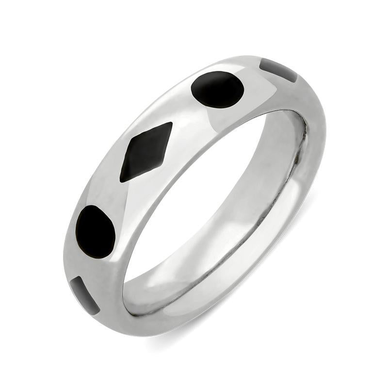 Sterling Silver Whitby Jet Diamond Dot Pattern 6mm Wedding Band - Silver