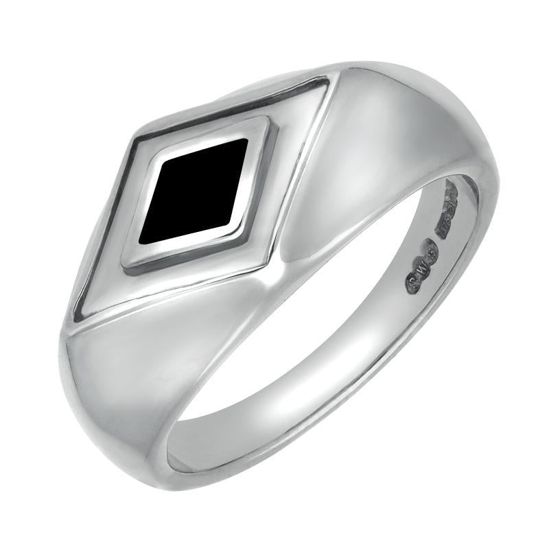 Sterling Silver Whitby Jet Diamond Shape Signet Ring - Silver