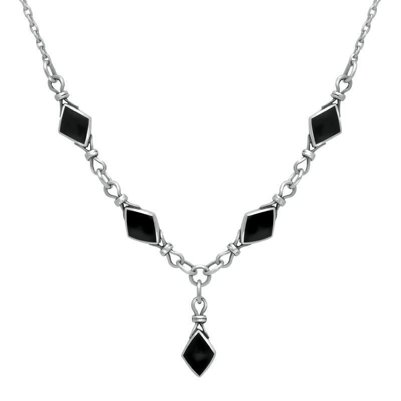 Sterling Silver Whitby Jet Diamond Shaped Necklace - Silver
