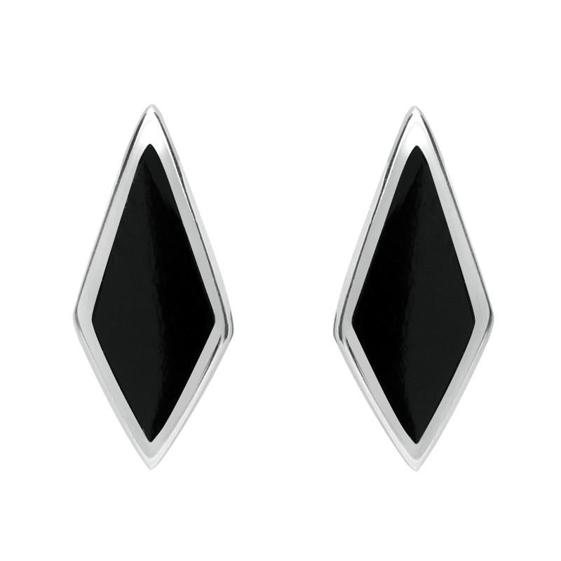 Sterling Silver Whitby Jet Diamond Shaped Stud Earrings - Option1 Value Silver