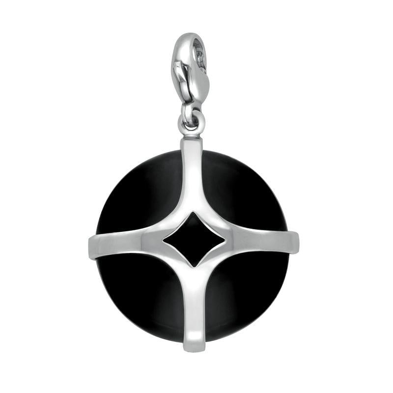 Sterling Silver Whitby Jet Disc Open Cross Large Charm D - Silver