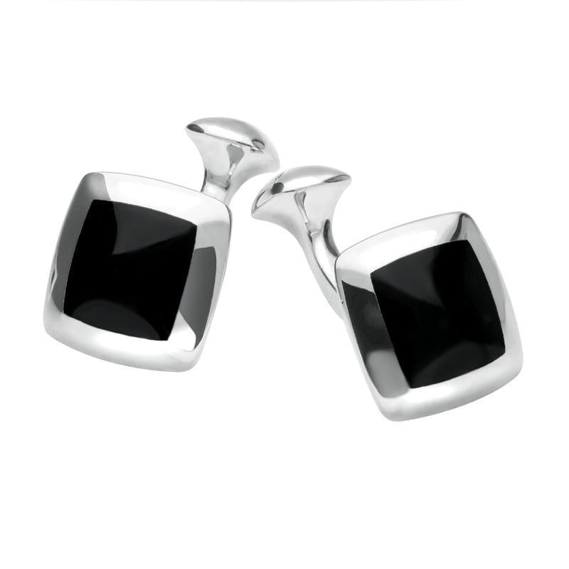 Sterling Silver Whitby Jet Domed Square Cufflinks - Option1 Value