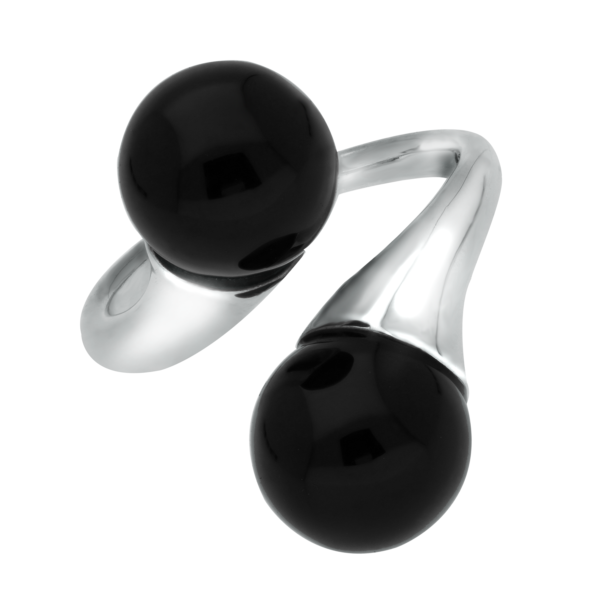 Sterling Silver Whitby Jet Double Bead Twist Ring - Option1 Value Silver