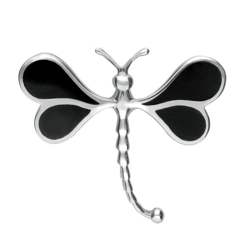 Sterling Silver Whitby Jet Dragonfly Brooch - Silver