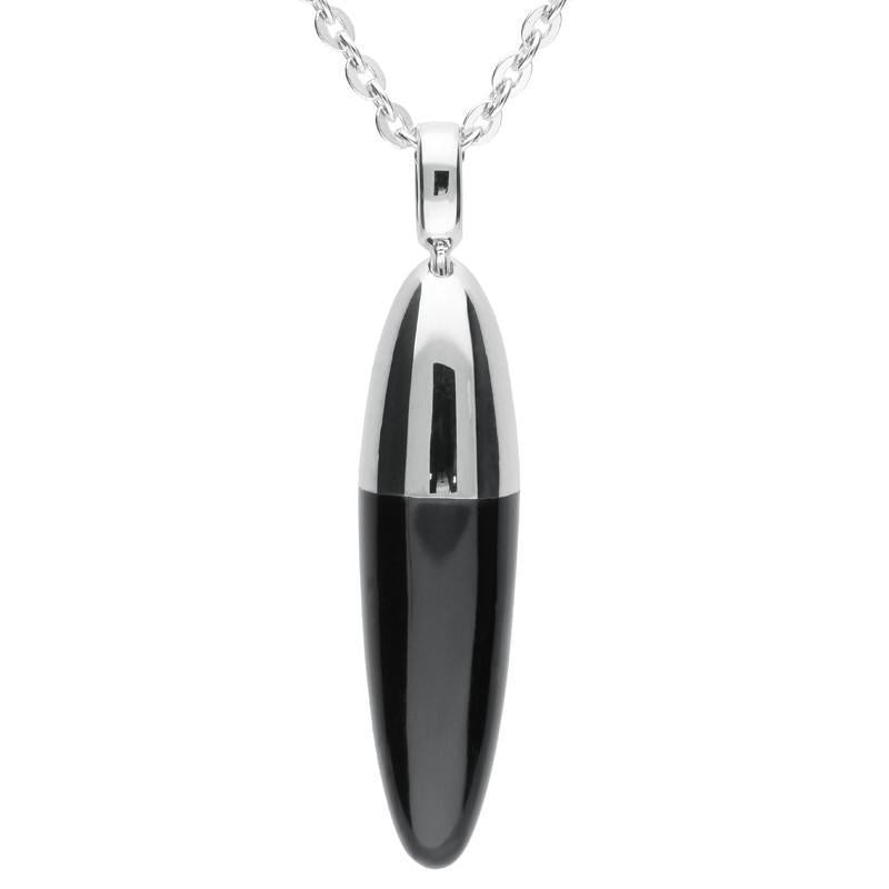 Sterling Silver Whitby Jet Dropper Necklace - Option1 Value Silver