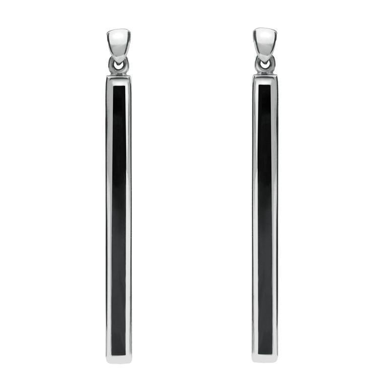 Sterling Silver Whitby Jet Extra Long Slim Drop Earrings - Option1 Value Silver