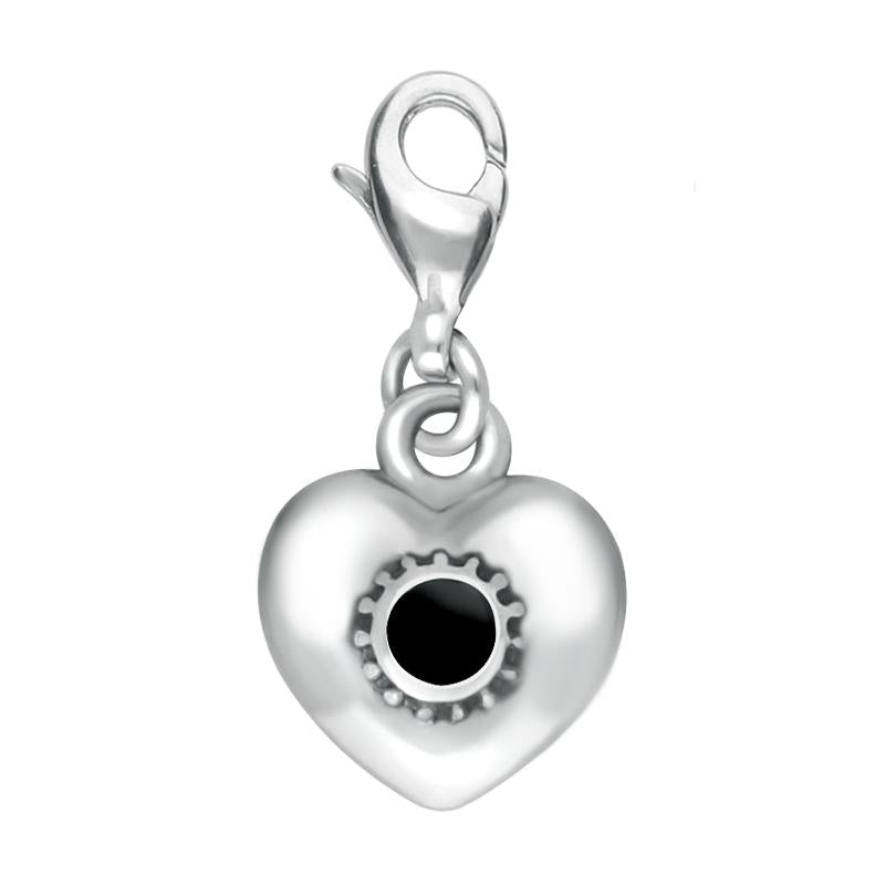 Sterling Silver Whitby Jet Flat Heart Charm - Silver