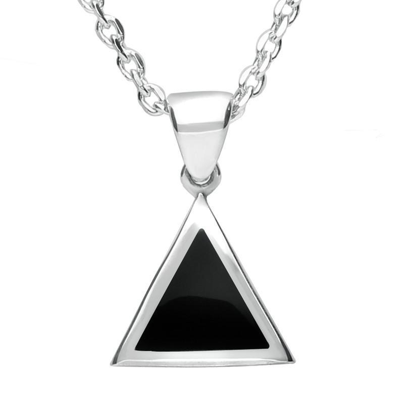 Sterling Silver Whitby Jet Flat Triangle Necklace - Silver