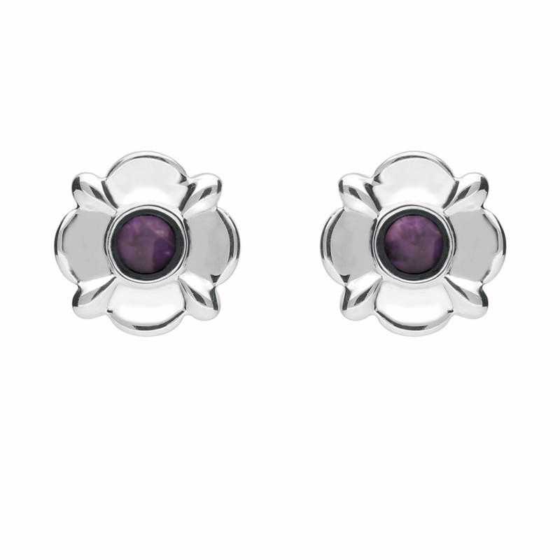 Sterling Silver Blue John Four Petal Flower Stud Earrings - Silver