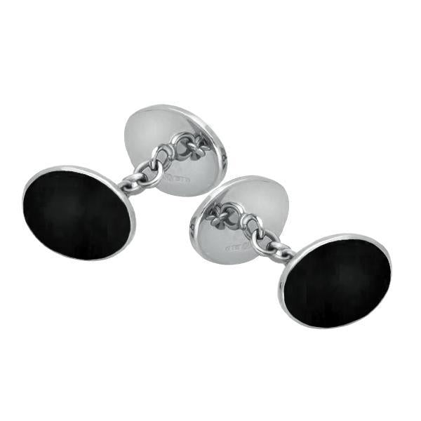 Sterling Silver Whitby Jet Four Stone Chain Cufflinks - Option1 Value