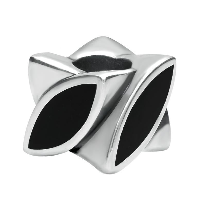 Sterling Silver Whitby Jet Four Stone Marquise Charm - Silver