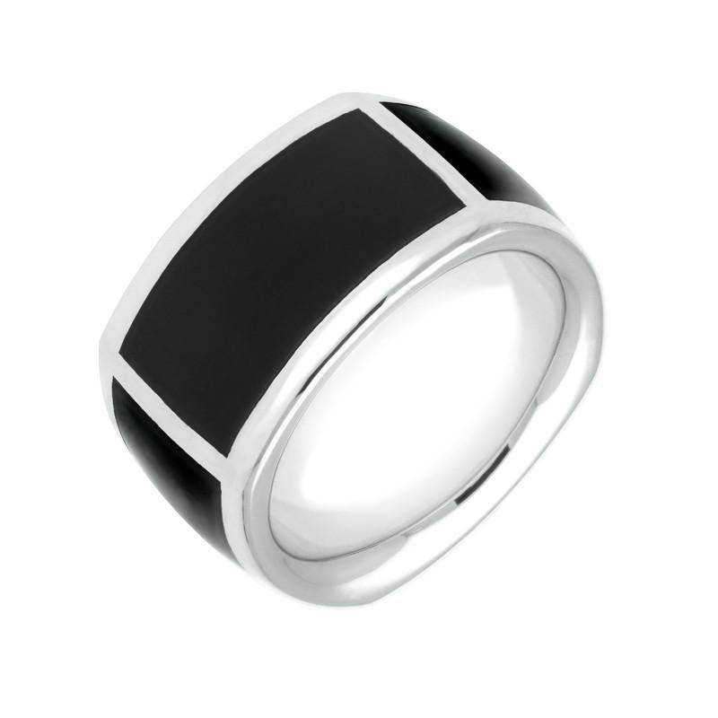 Sterling Silver Whitby Jet Four Stone Oblong Wide Band Ring - Option1 Value Silver