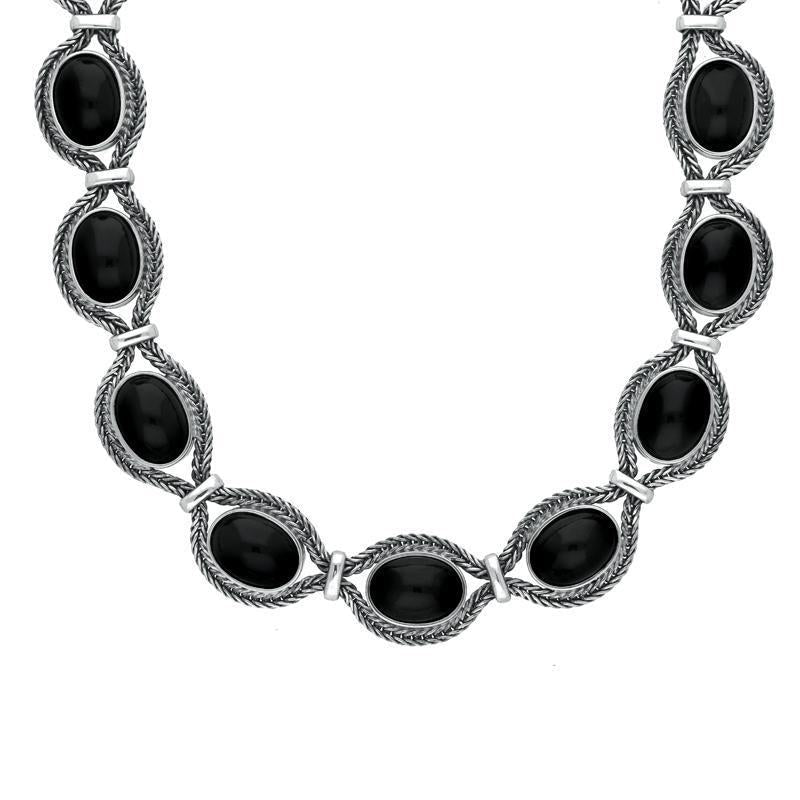 Sterling Silver Whitby Jet Foxtail Oval Fifteen Stone Necklace - Silver