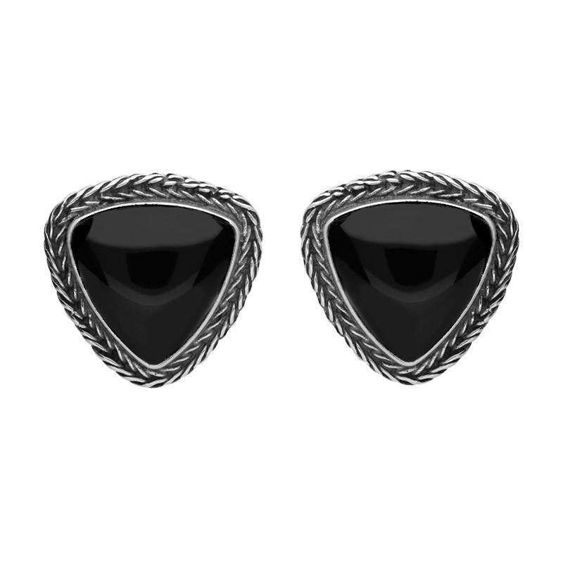 Sterling Silver Whitby Jet Earrings Triangular Large Foxtail Stud Earrings D - Option1 Value Silver