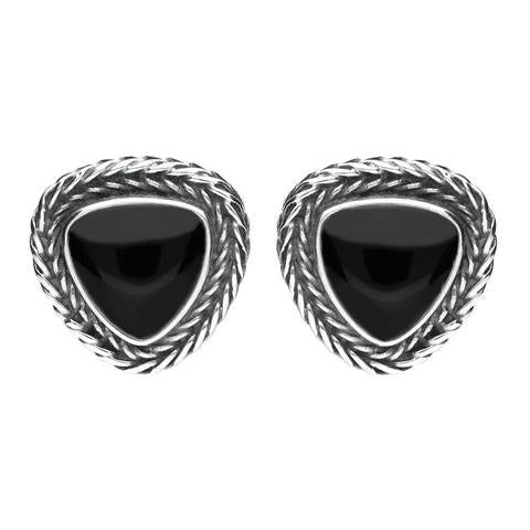 Sterling Silver Whitby Jet Foxtail Triangular Stud Earrings D - Option1 Value Silver