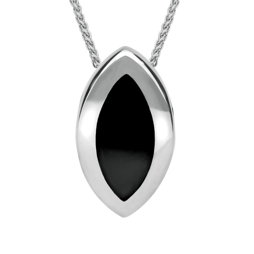 Sterling Silver Whitby Jet Framed Marquise Necklace - Silver
