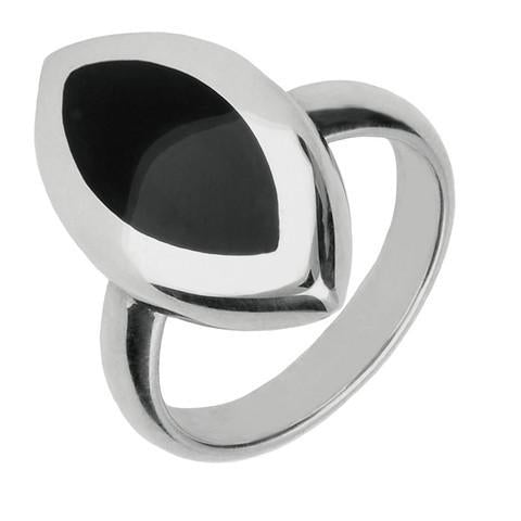 Sterling Silver Whitby Jet Framed Marquise Ring - Silver