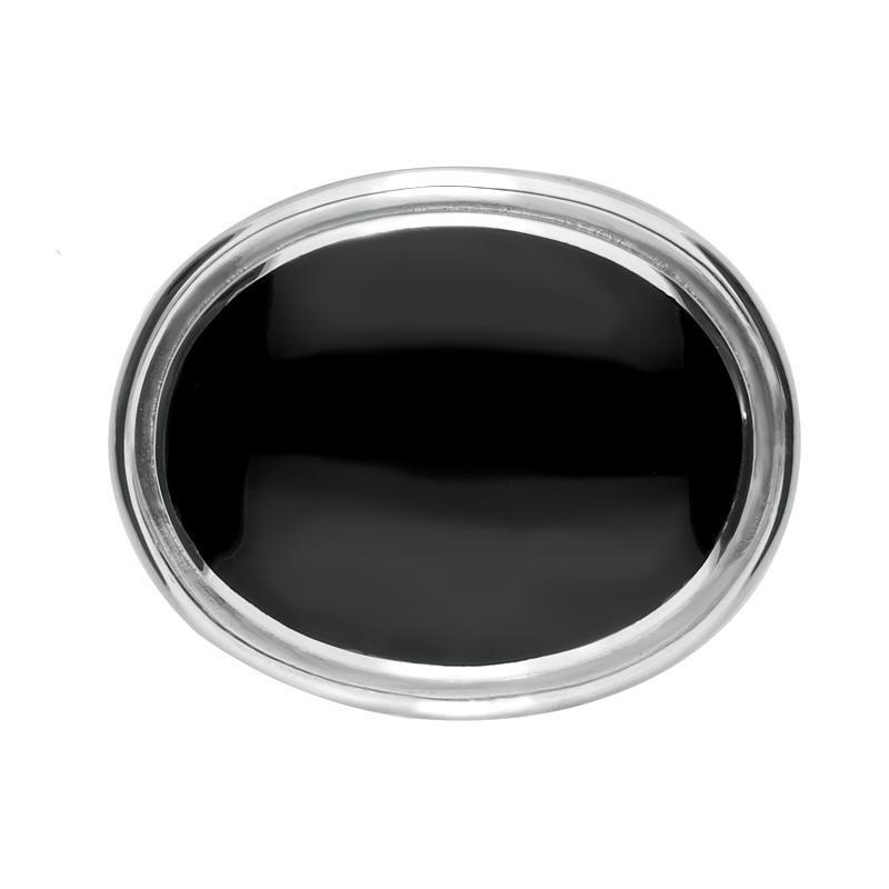 Sterling Silver Whitby Jet Framed Oval Brooch - Silver