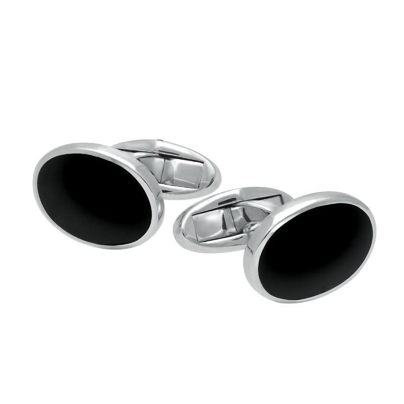 Sterling Silver Whitby Jet Framed Oval Cufflinks