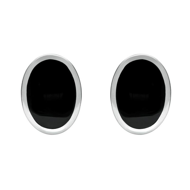 Sterling Silver Whitby Jet Framed Oval Stud Earrings - Silver