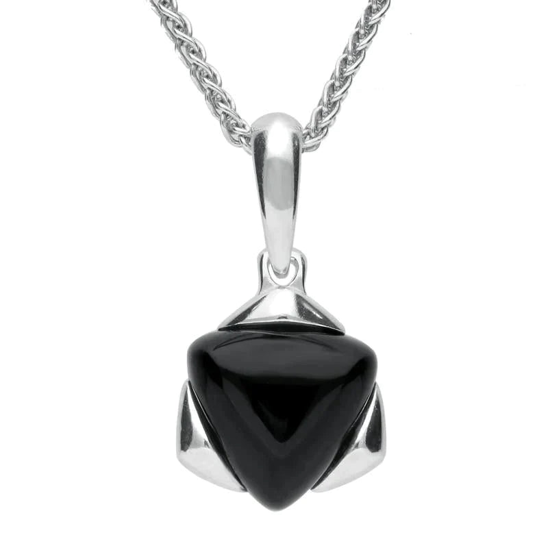 Sterling Silver Whitby Jet Framed Triangle Necklace - Silver