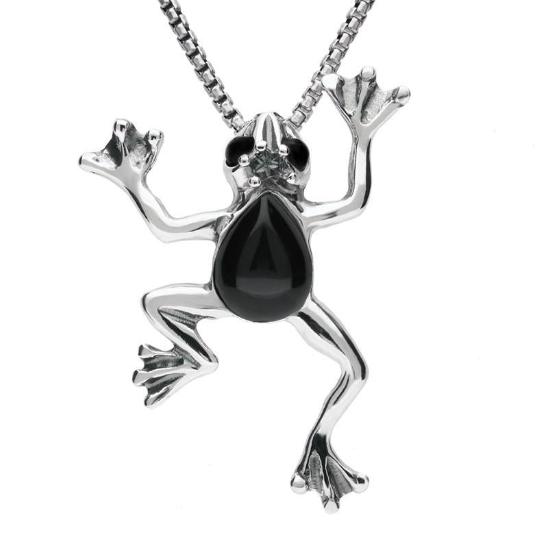 Sterling Silver Whitby Jet Frog Necklace - Option1 Value Silver