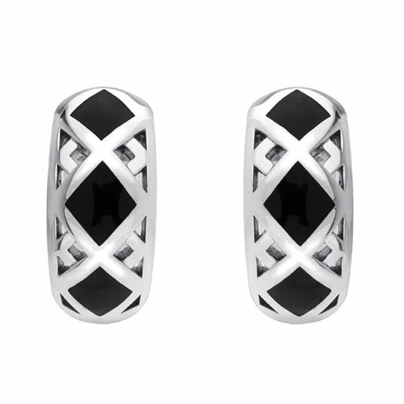 Sterling Silver Whitby Jet Geometric Hoop Earrings - Option1 Value Silver
