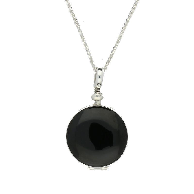 Sterling Silver Whitby Jet Glass Small Round Locket - Silver