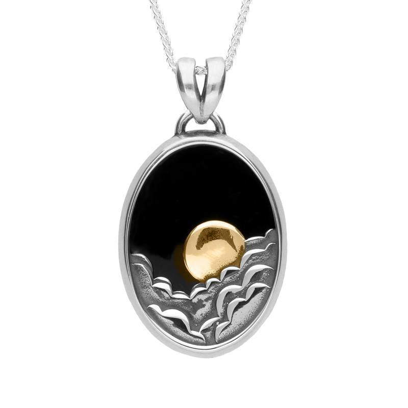 Whitby Jet Gold Plated Sterling Silver Moon and Cloud Necklace - Option1 Value Silver