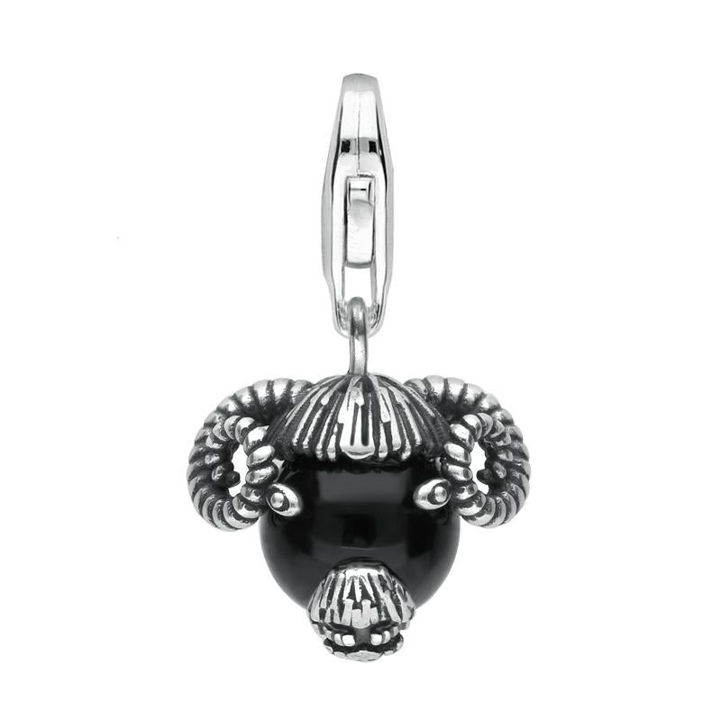 Sterling Silver Whitby Jet Great Yorkshire Show Rams Head Charm - Silver