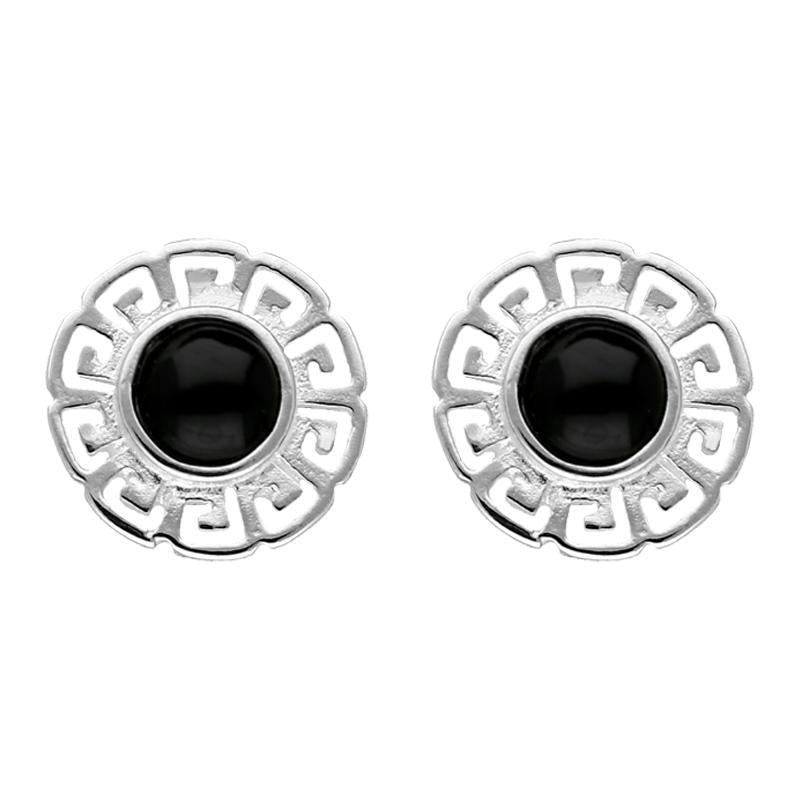 Sterling Silver Whitby Jet Greek Style Stud Earrings - Silver