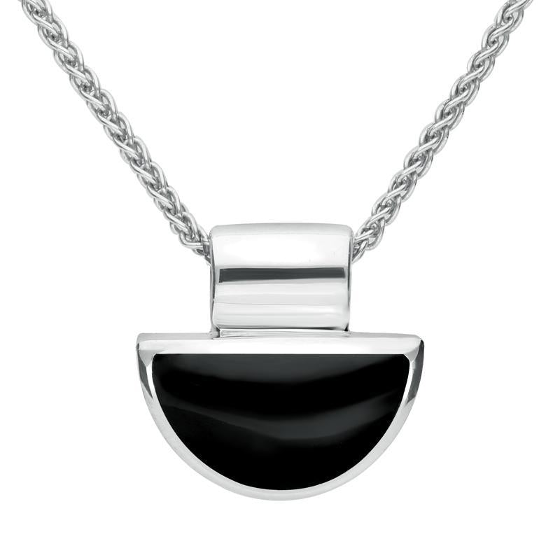 Sterling Silver Whitby Jet Half Moon Shape Necklace - Silver