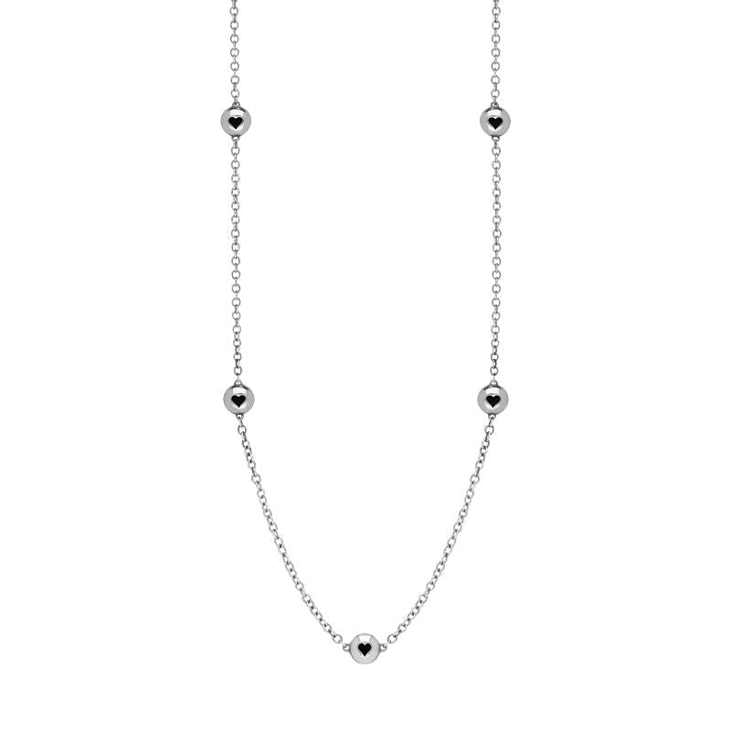 Sterling Silver Whitby Jet Heart Link Disc Chain Necklace - Option1 Value Silver