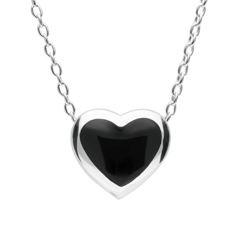 Sterling Silver Whitby Jet Heart Necklace - Option1 Value Silver