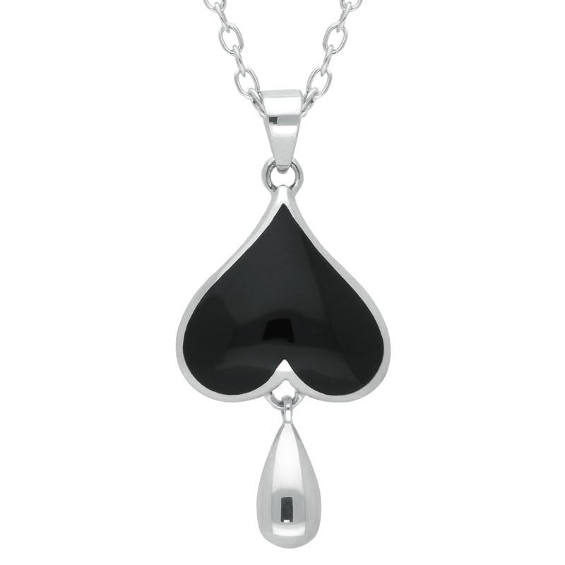Sterling Silver Whitby Jet Inverted Heart Teardrop Necklace - Option1 Value Silver