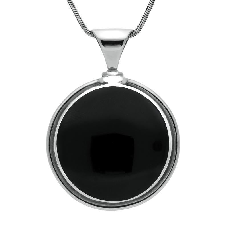 Sterling Silver Whitby Jet Heavy Round Necklace - Silver